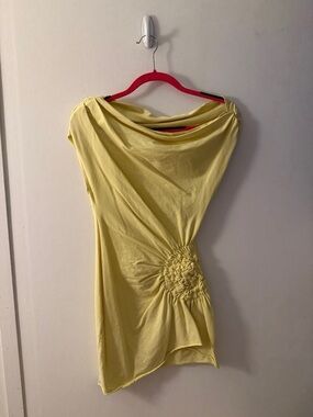 Women's Yellow Draped dress with Side Rosette Detail